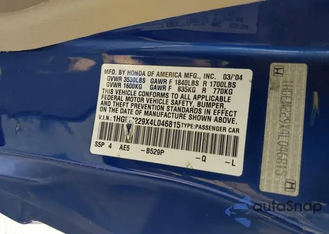 2004 Honda Civic Ex из США, поврежденный, VIN 1HGEM229X4L046815